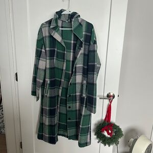 Plaid Jacket Mid-Length Trench Coat - Wool